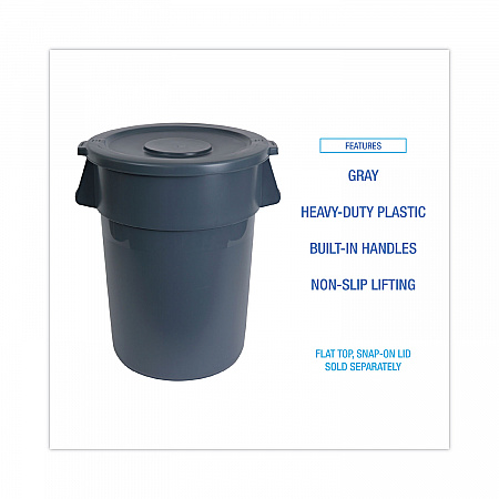 Round Waste Receptacle, 32 gal, Linear-Low-Density Polyethylene, Gray (32GLWRGRA)
