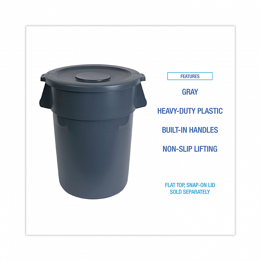 Round Waste Receptacle, 32 gal, Linear-Low-Density Polyethylene, Gray (32GLWRGRA)