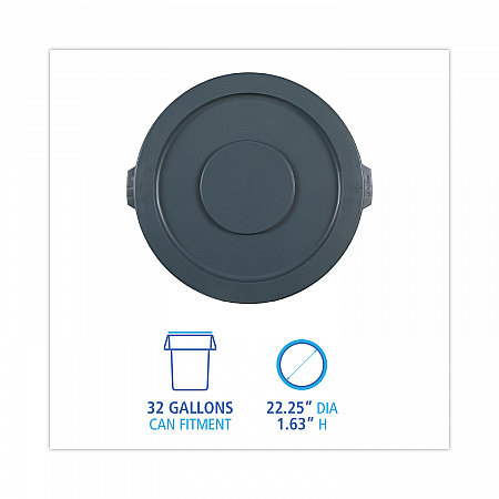 Lids for 32 gal Waste Receptacle, Flat-Top, Round, Plastic, Gray (32GLWRLIDG)