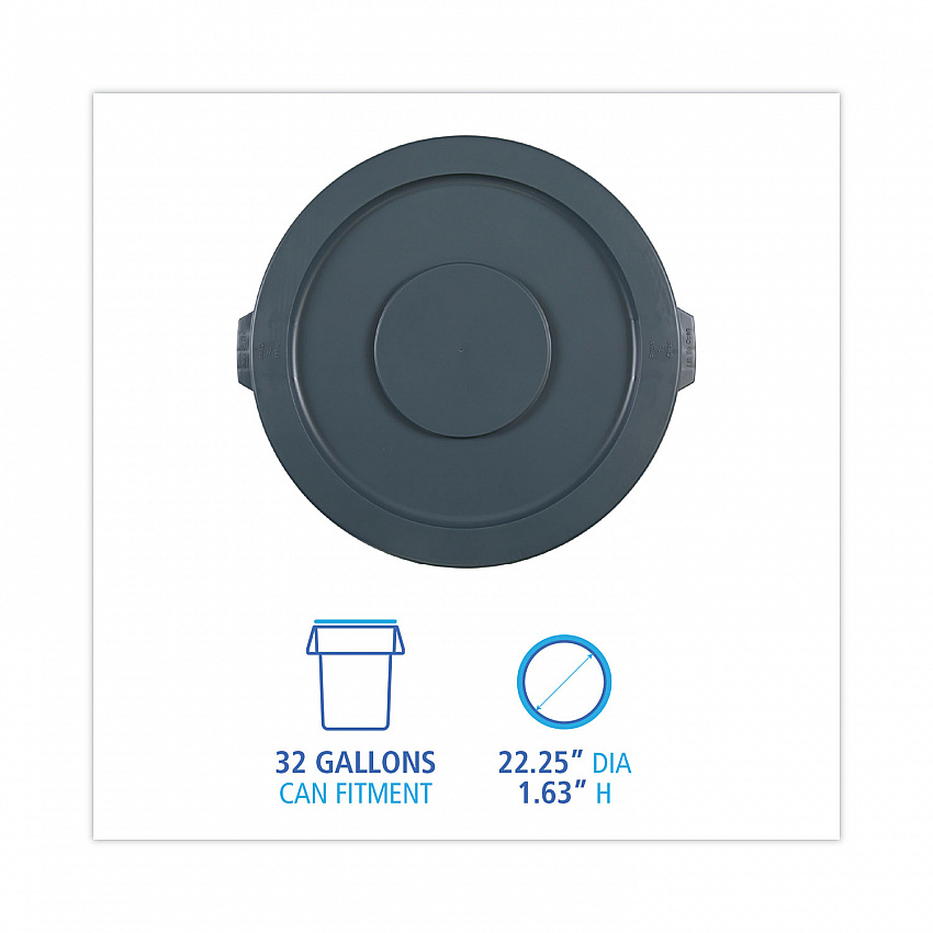 Lids for 32 gal Waste Receptacle, Flat-Top, Round, Plastic, Gray (32GLWRLIDG)