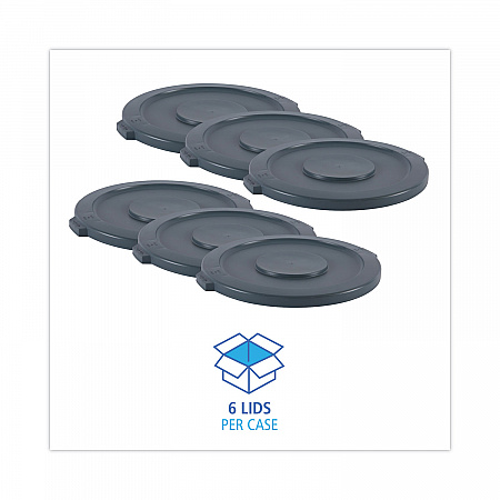Lids for 32 gal Waste Receptacle, Flat-Top, Round, Plastic, Gray (32GLWRLIDG)