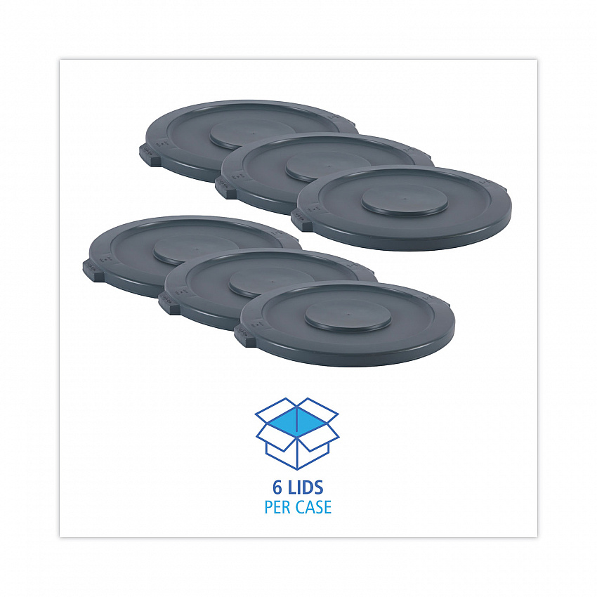 Lids for 32 gal Waste Receptacle, Flat-Top, Round, Plastic, Gray (32GLWRLIDG)