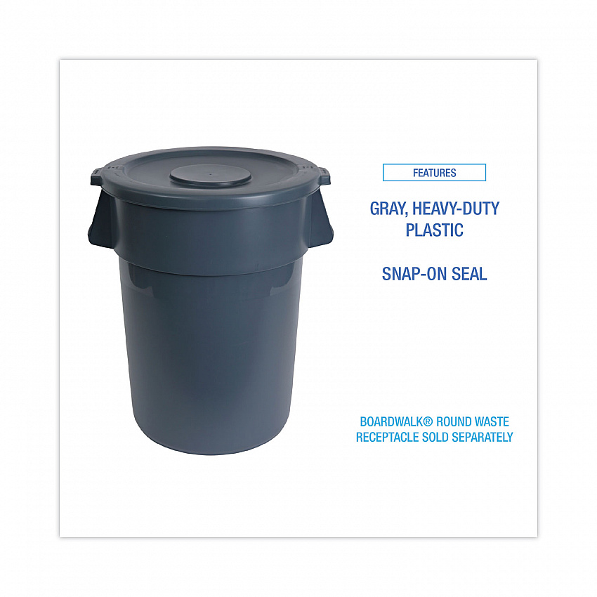 Lids for 32 gal Waste Receptacle, Flat-Top, Round, Plastic, Gray (32GLWRLIDG)