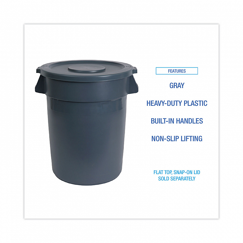 Round Waste Receptacle, 44 gal, Plastic, Gray (44GLWRGRA)