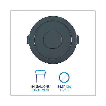 Lids for 44 gal Waste Receptacles, Flat-Top, Round, Plastic Gray (44GLWRLIDGRA)
