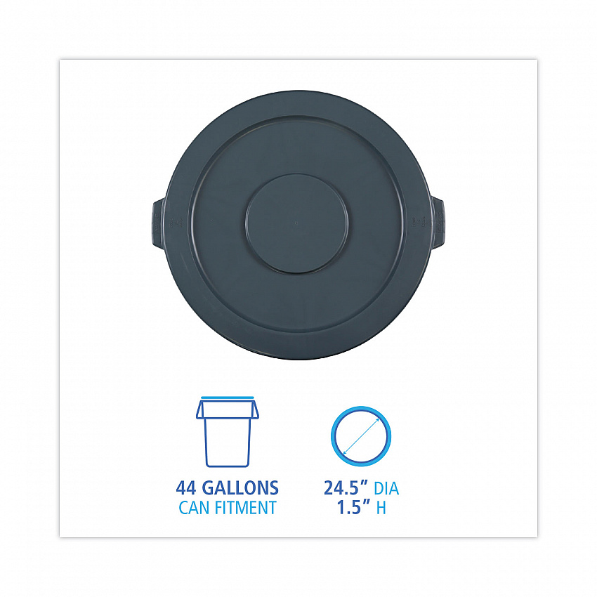 Lids for 44 gal Waste Receptacles, Flat-Top, Round, Plastic Gray (44GLWRLIDGRA)