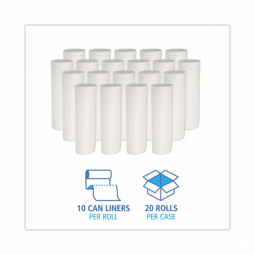 Low-Density Waste Can Liners, 30 gal, 0.5 mil, 30" x 36", White, Perforated Roll, 10 Bags/Roll, 20 Rolls/Carton (511)