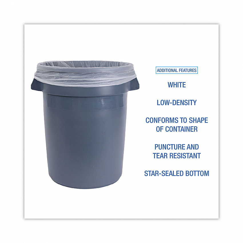 Low-Density Waste Can Liners, 30 gal, 0.5 mil, 30" x 36", White, Perforated Roll, 10 Bags/Roll, 20 Rolls/Carton (511)
