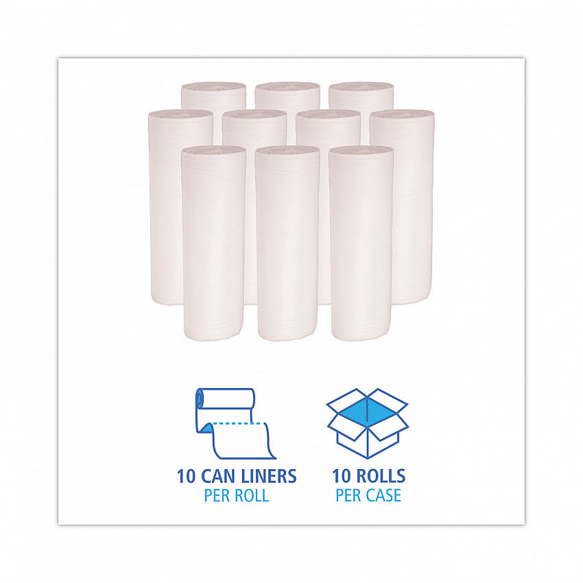 Low-Density Waste Can Liners, 60 gal, 0.5 mil, 38" x 58", White, Perforated Roll, 10 Bags/Roll, 10 Rolls/Carton (515)