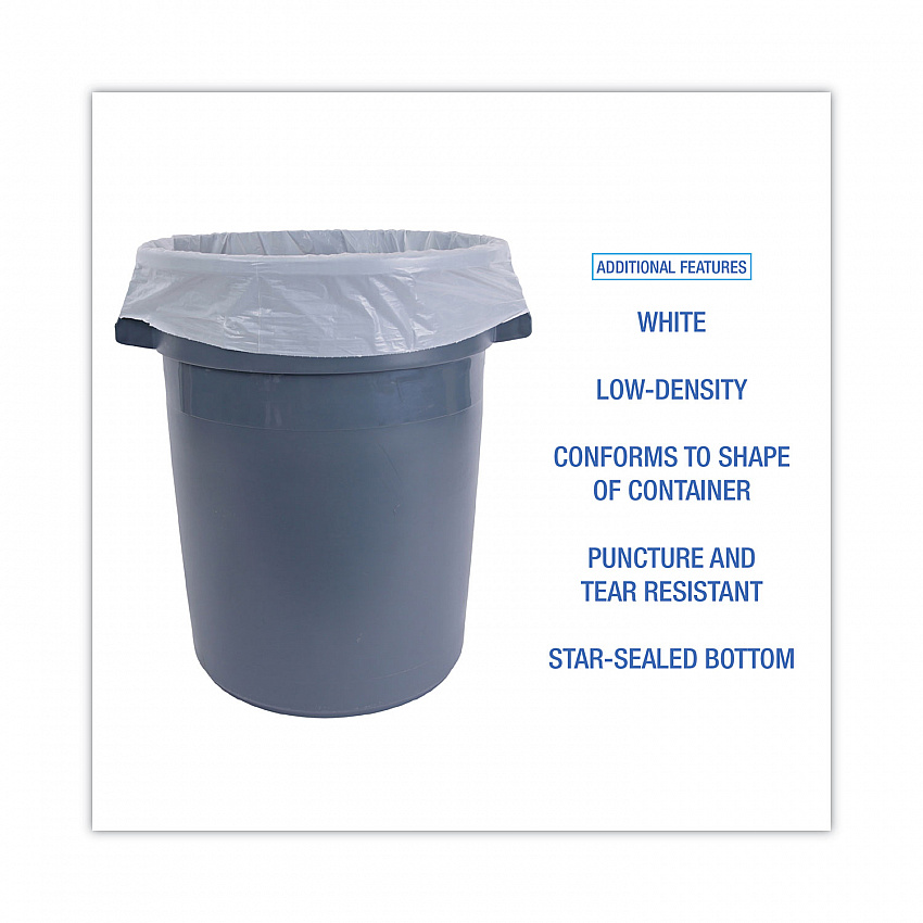 Low-Density Waste Can Liners, 60 gal, 0.5 mil, 38" x 58", White, Perforated Roll, 10 Bags/Roll, 10 Rolls/Carton (515)