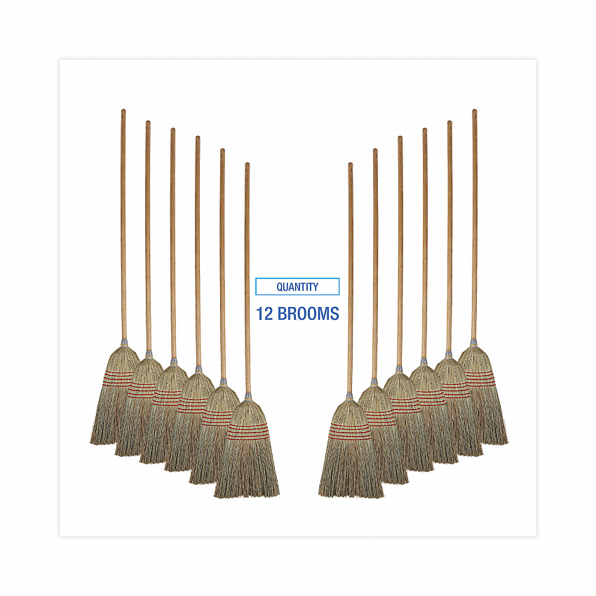 Parlor Broom, Corn Fiber Bristles, 55" Overall Length, Natural, 12/Carton (926CCT)