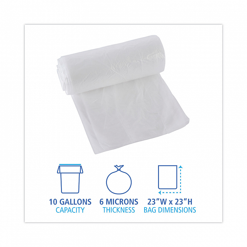 High-Density Can Liners, 10 gal, 6 mic, 24" x 23", Natural, Perforated Roll, 50 Bags/Roll, 20 Rolls/Carton (242306)