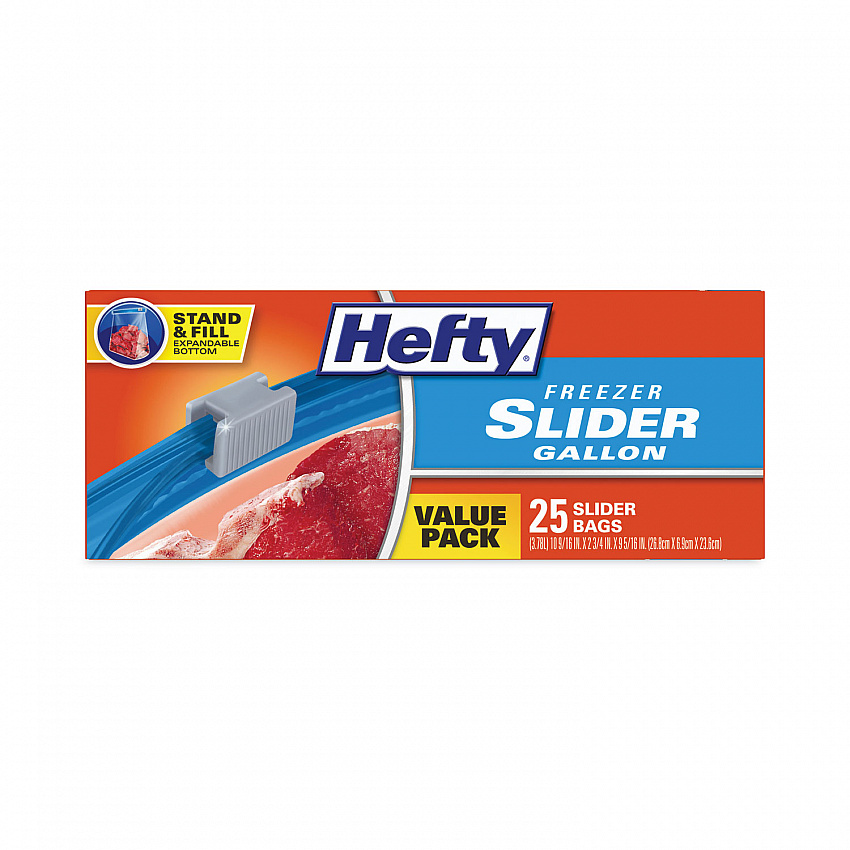 Slider Stand and Fill Freezer Storage Bags, 1 gal, 10.56" x 11", Clear, 25/Box (R88073)