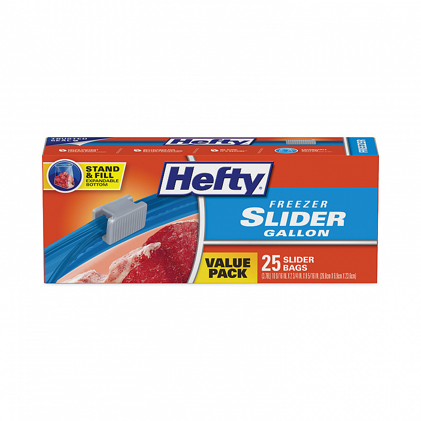 Slider Stand and Fill Freezer Storage Bags, 1 gal, 10.56" x 11", Clear, 25/Box (R88073)