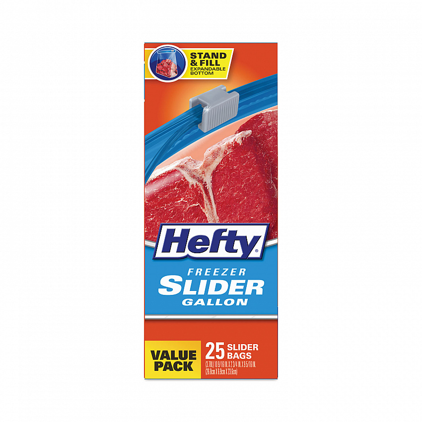 Slider Stand and Fill Freezer Storage Bags, 1 gal, 10.56" x 11", Clear, 25/Box (R88073)