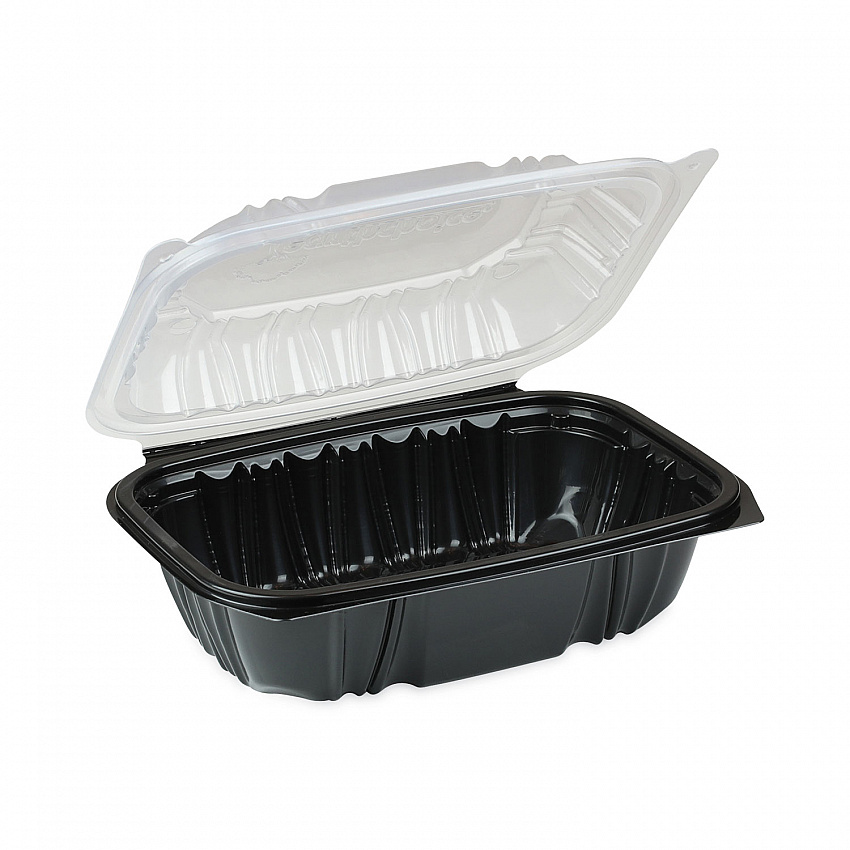 EarthChoice Vented Dual Color Microwavable Hinged Lid Container, 34 oz, 9 x 6 x 3.1, Black/Clear, Plastic, 140/Carton (DC961000B000)