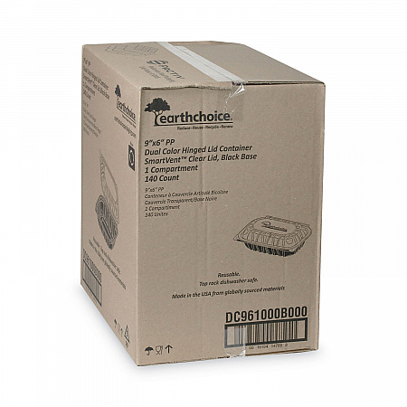 EarthChoice Vented Dual Color Microwavable Hinged Lid Container, 34 oz, 9 x 6 x 3.1, Black/Clear, Plastic, 140/Carton (DC961000B000)