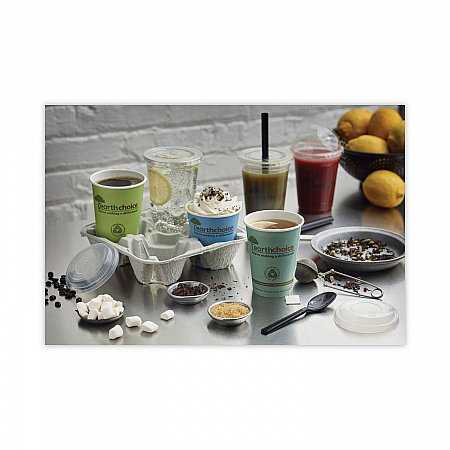 EarthChoice Carry-Safe Beverage Carrier, 8 oz to 32 oz, Four Cups + Food Tray, Natural, 300/Carton (M510032)