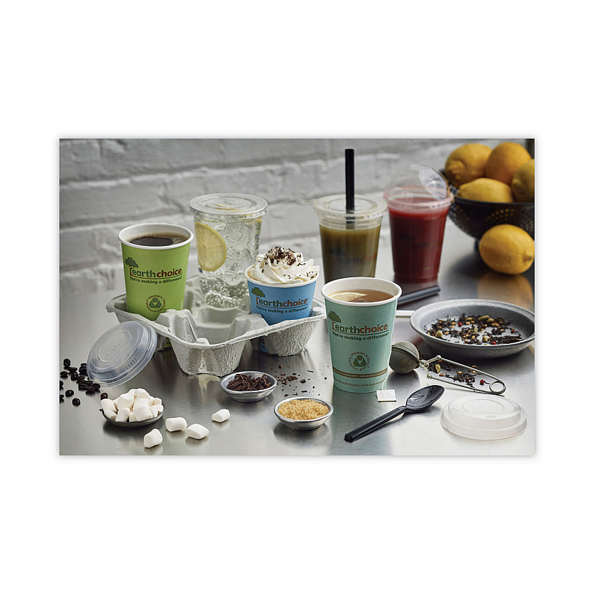 EarthChoice Carry-Safe Beverage Carrier, 8 oz to 32 oz, Four Cups + Food Tray, Natural, 300/Carton (M510032)