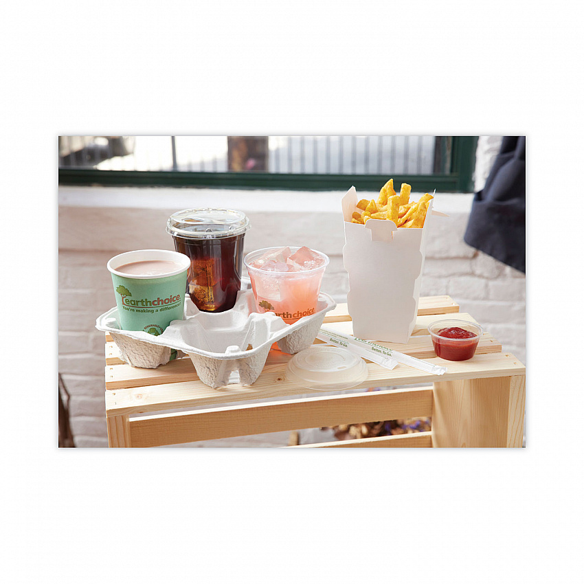 EarthChoice Carry-Safe Beverage Carrier, 8 oz to 32 oz, Four Cups + Food Tray, Natural, 300/Carton (M510032)
