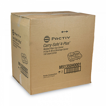 EarthChoice Carry-Safe Beverage Carrier, 8 oz to 46 oz, Four Cups, Natural, 132/Carton (M5135040001)