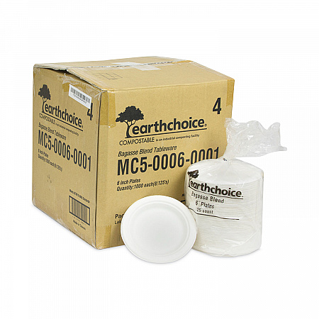 EarthChoice Compostable Fiber-Blend Bagasse Dinnerware, Plate, Sugarcane, 6