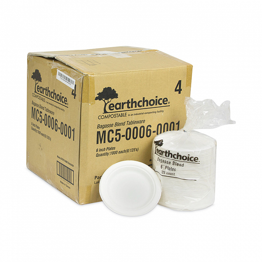 EarthChoice Compostable Fiber-Blend Bagasse Dinnerware, Plate, Sugarcane, 6" dia, Natural, 1,000/Carton (MC500060001)