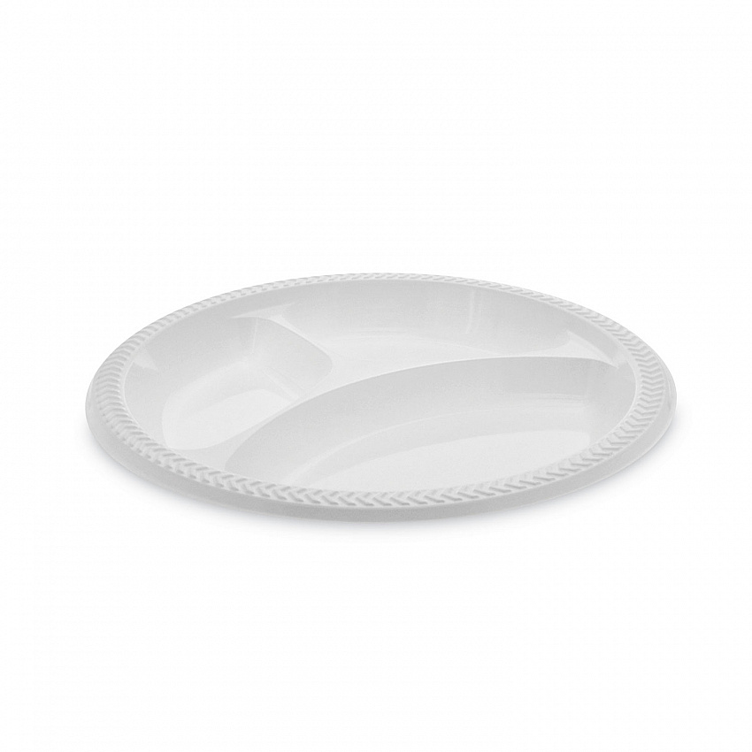 Meadoware Impact Plastic Dinnerware, 3-Compartment Plate, 10.25" dia, White, 500/Carton (MIC10Y)