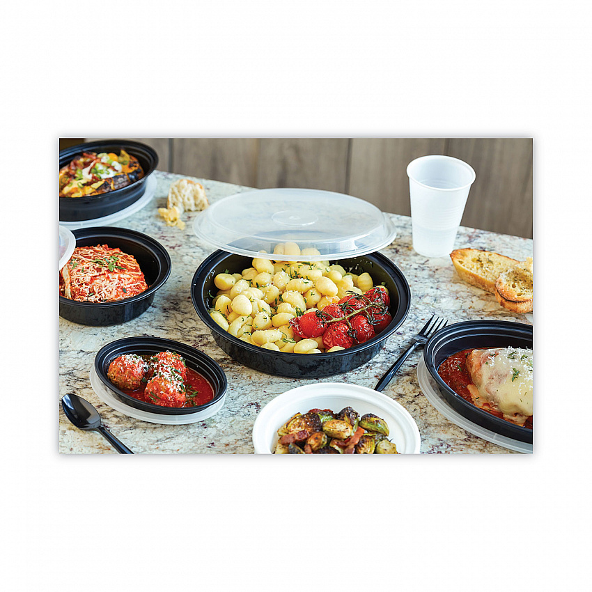 Newspring VERSAtainer Microwavable Containers, 16 oz, 6" Diameter, Black/Clear, Plastic, 150/Carton (NC718B)
