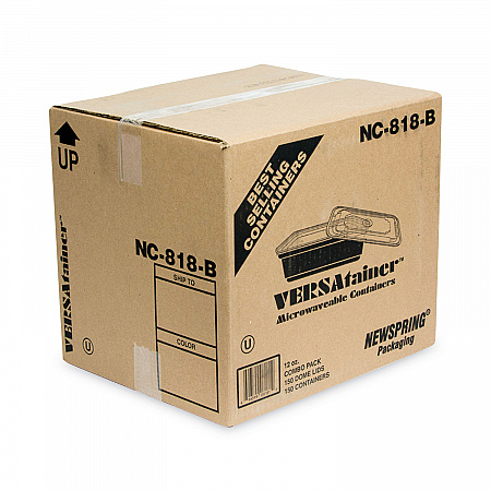 Newspring VERSAtainer Microwavable Containers, 12 oz, 5.8 x 4.6 x 2.3, Black/Clear, Plastic, 150/Carton (NC818B)