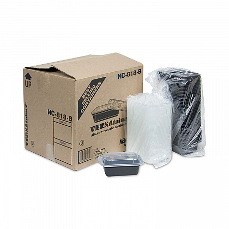 Newspring VERSAtainer Microwavable Containers, 12 oz, 5.8 x 4.6 x 2.3, Black/Clear, Plastic, 150/Carton (NC818B)
