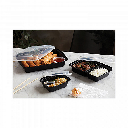 Newspring VERSAtainer Microwavable Containers, 12 oz, 5.8 x 4.6 x 2.3, Black/Clear, Plastic, 150/Carton (NC818B)