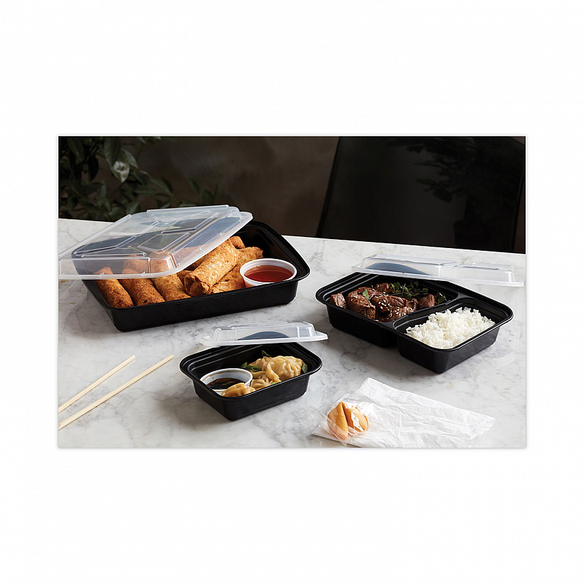 Newspring VERSAtainer Microwavable Containers, 12 oz, 5.8 x 4.6 x 2.3, Black/Clear, Plastic, 150/Carton (NC818B)
