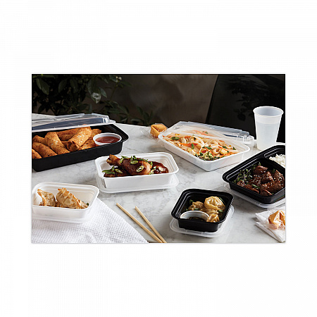 Newspring VERSAtainer Microwavable Containers, 12 oz, 5.8 x 4.6 x 2.3, Black/Clear, Plastic, 150/Carton (NC818B)
