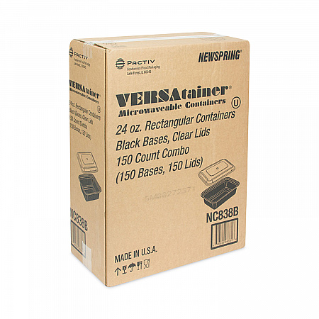 Newspring VERSAtainer Microwavable Containers, 24 oz, 7.4 x 5 x 2.5, Black/Clear, Plastic, 150/Carton (NC838B)