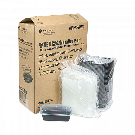 Newspring VERSAtainer Microwavable Containers, 24 oz, 7.4 x 5 x 2.5, Black/Clear, Plastic, 150/Carton (NC838B)