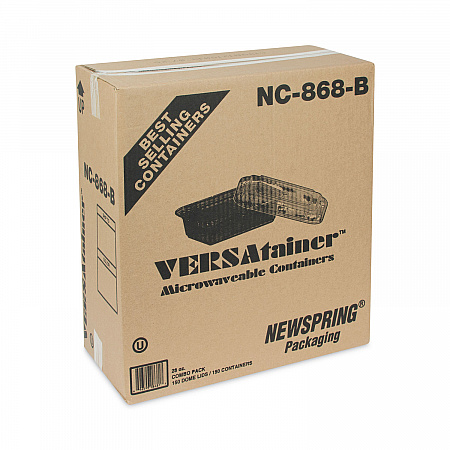 Newspring VERSAtainer Microwavable Containers, 28 oz, 8.8 x 6 x 2, Black Base/Clear Lid, Plastic, 150/Carton (NC868B)