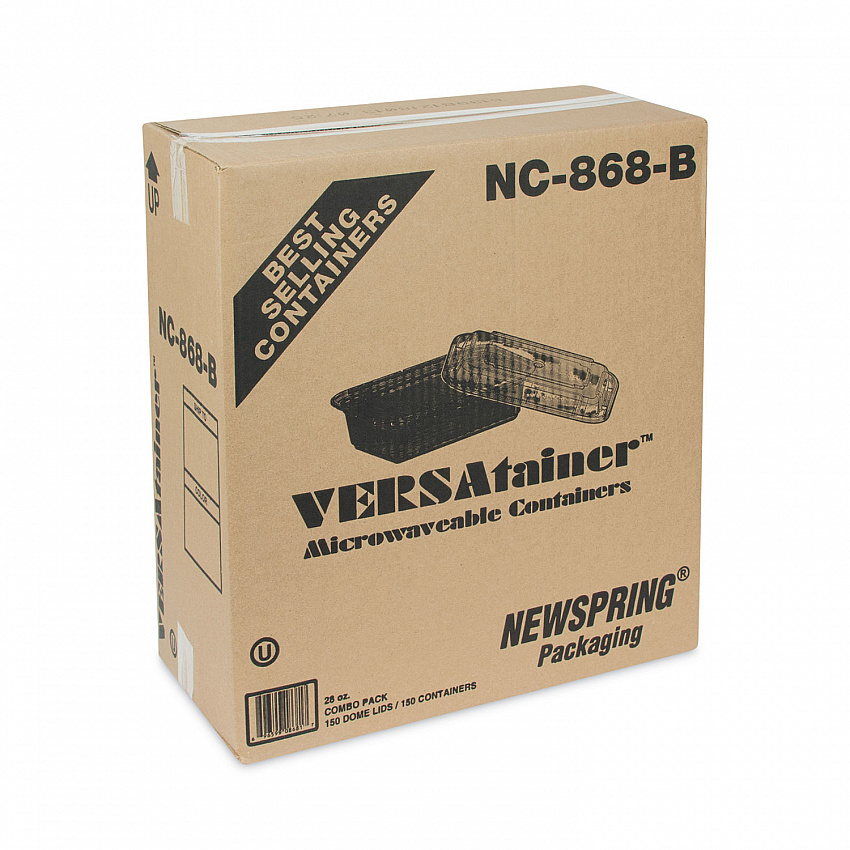 Newspring VERSAtainer Microwavable Containers, 28 oz, 8.8 x 6 x 2, Black Base/Clear Lid, Plastic, 150/Carton (NC868B)