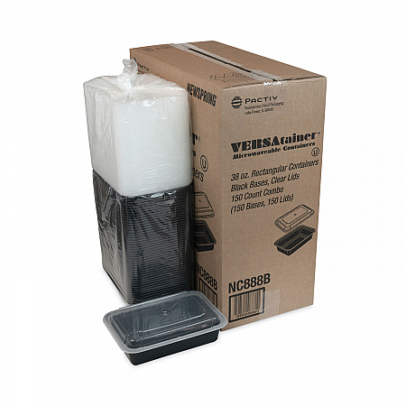 Newspring VERSAtainer Microwavable Containers, 38 oz, 8.8 x 6 x 2.5, Black/Clear, Plastic, 150/Carton (NC888B)