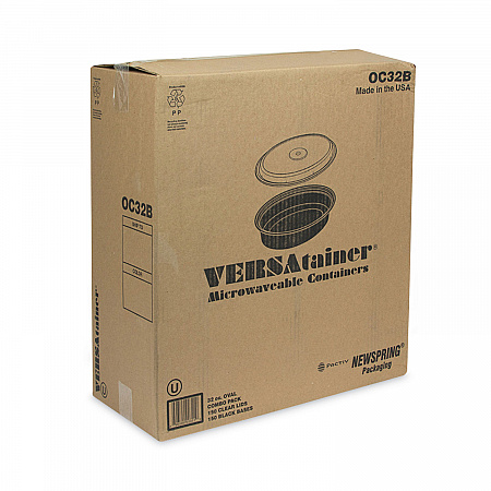 Newspring VERSAtainer Microwavable Containers, Oval, 32 oz, 9.1 x 6.7 x 1.9, Black/Clear, Plastic, 150/Carton (OC32B)