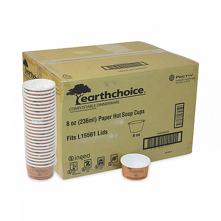 EarthChoice Compostable Soup Cup, Small, 8 oz, 3 .8 x 3.3 x 2.1, Brown, Paper, 500/Carton (PHSC8ECDI)