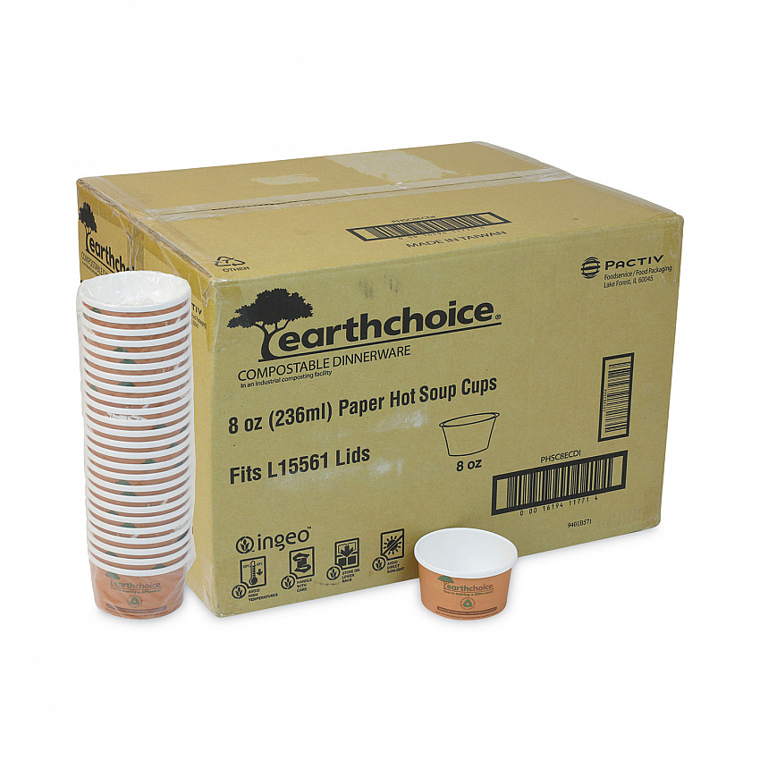 EarthChoice Compostable Soup Cup, Small, 8 oz, 3 .8 x 3.3 x 2.1, Brown, Paper, 500/Carton (PHSC8ECDI)