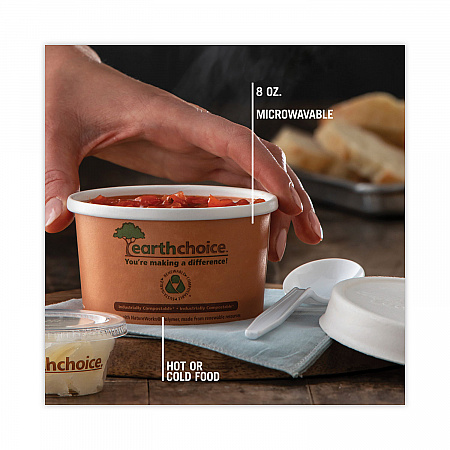 EarthChoice Compostable Soup Cup, Small, 8 oz, 3 .8 x 3.3 x 2.1, Brown, Paper, 500/Carton (PHSC8ECDI)