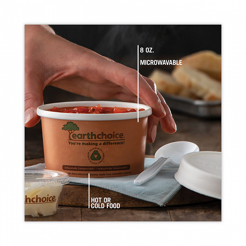 EarthChoice Compostable Soup Cup, Small, 8 oz, 3 .8 x 3.3 x 2.1, Brown, Paper, 500/Carton (PHSC8ECDI)