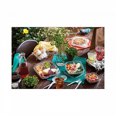EarthChoice Recycled PET Container Lid, For 24 to 32 oz Container Bases, 7.37 x 7.37 x 0.83, Clear, Plastic, 300/Carton (SACLD07)
