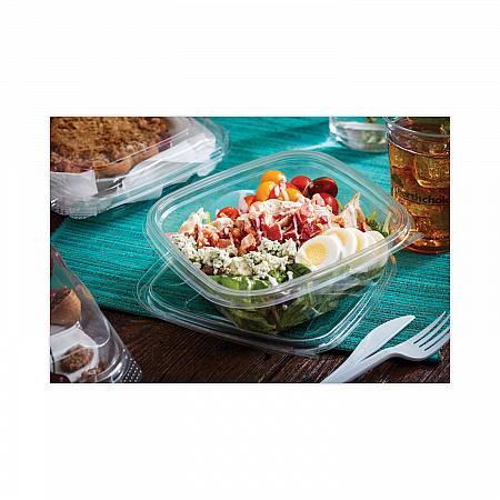 EarthChoice Recycled PET Container Lid, For 24 to 32 oz Container Bases, 7.37 x 7.37 x 0.83, Clear, Plastic, 300/Carton (SACLD07)