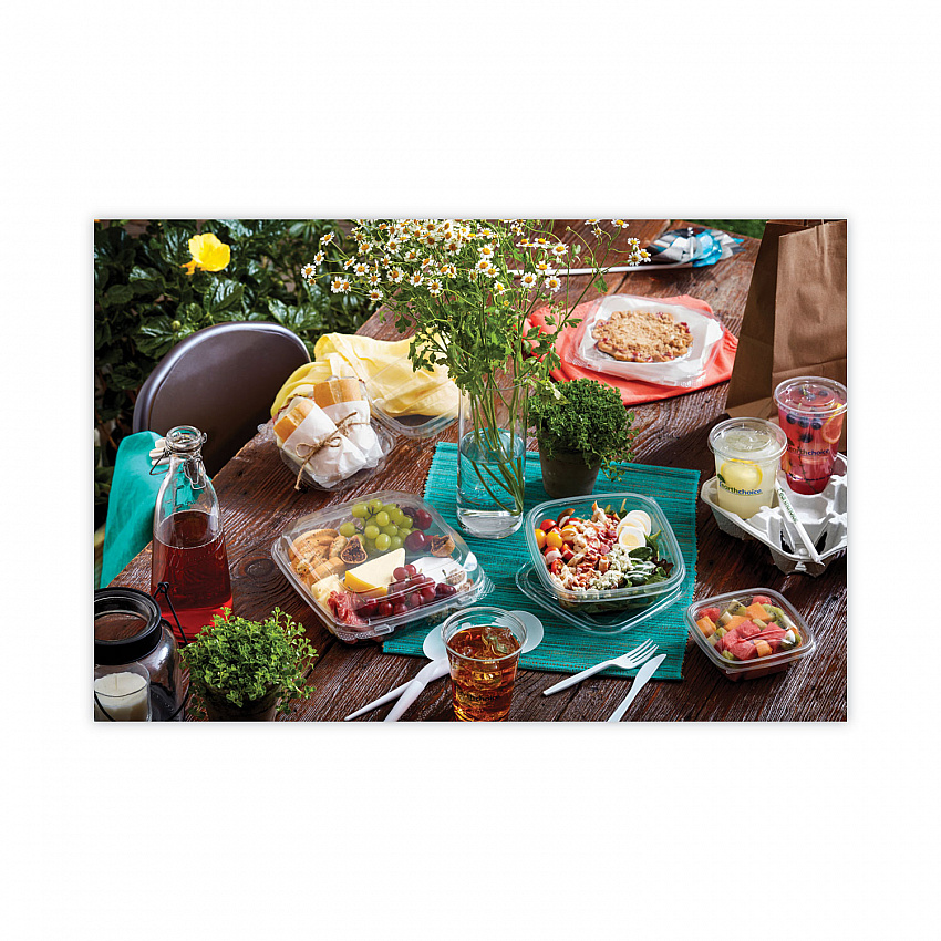 EarthChoice Square Recycled Bowl Flat Lid, 7.37 x 7.37 x 0.26, Clear, Plastic, 300/Carton (SACLF07)