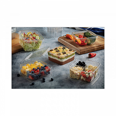 EarthChoice Square Recycled Bowl, 4 Compartments, 32 oz, 6.1 x 6.1 x 2.6, Clear, Plastic, 360/Carton (Y6S324C)