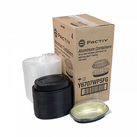Classic Carry-Out Container, 16 oz, 6.9 x 4.6 x 3, Black/Gold, Aluminum, 100/Carton (Y6707WPSFG)