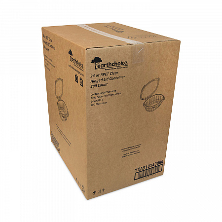 EarthChoice Recycled PET Hinged Container, 24 oz, 7.37 x 5.87 x 2.37, Clear, Plastic, 280/Carton (YCA910240000)